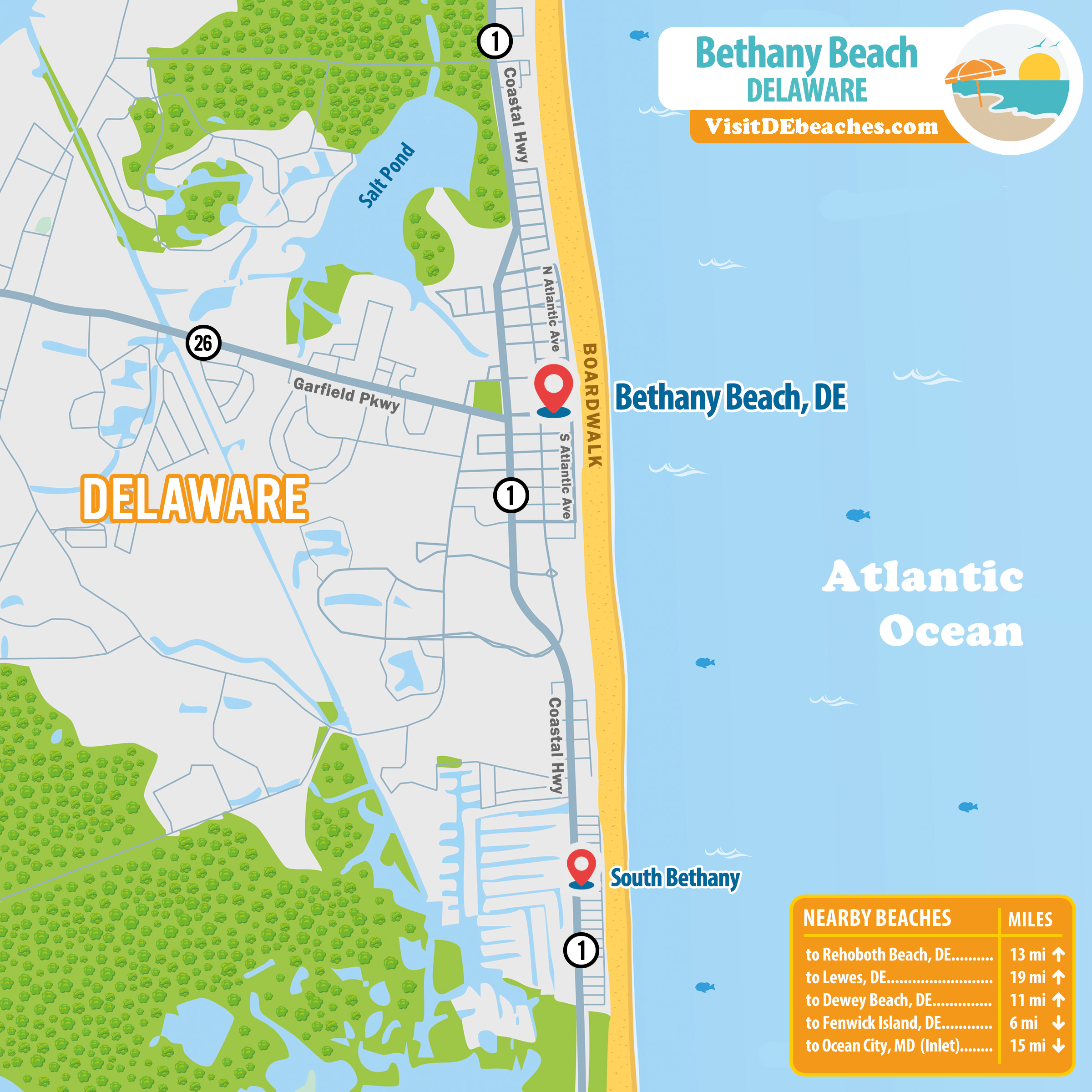 Map of Bethany Beach, Delaware | Visit DE Beaches