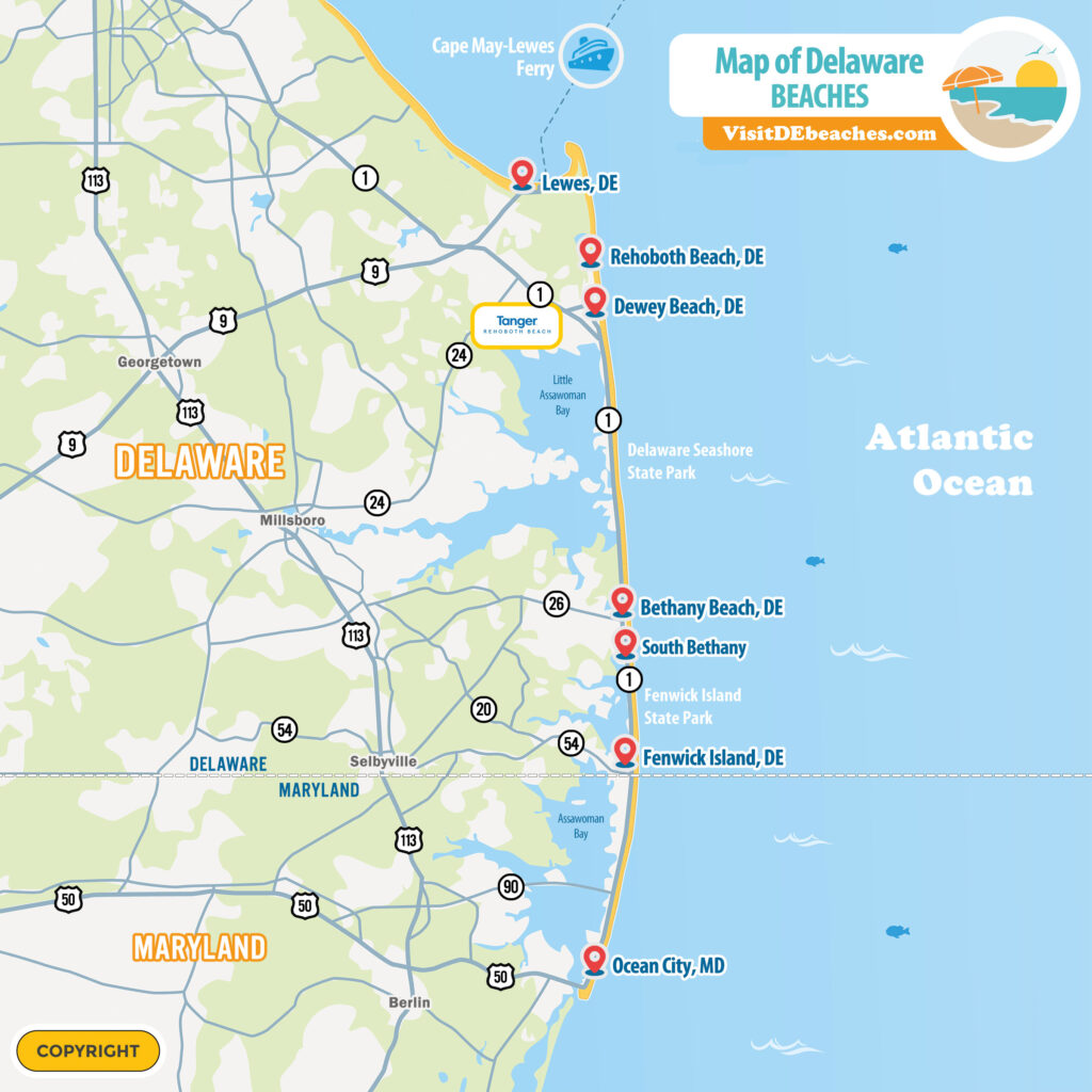 Map of Beaches in Delaware